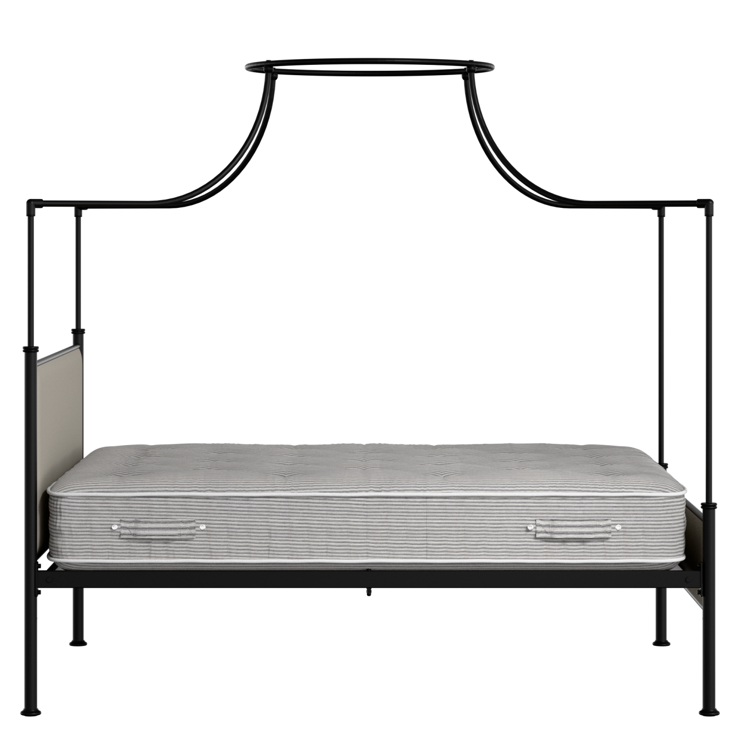 Waterloo Slim iron/metal upholstered bed in black with Silver fabric