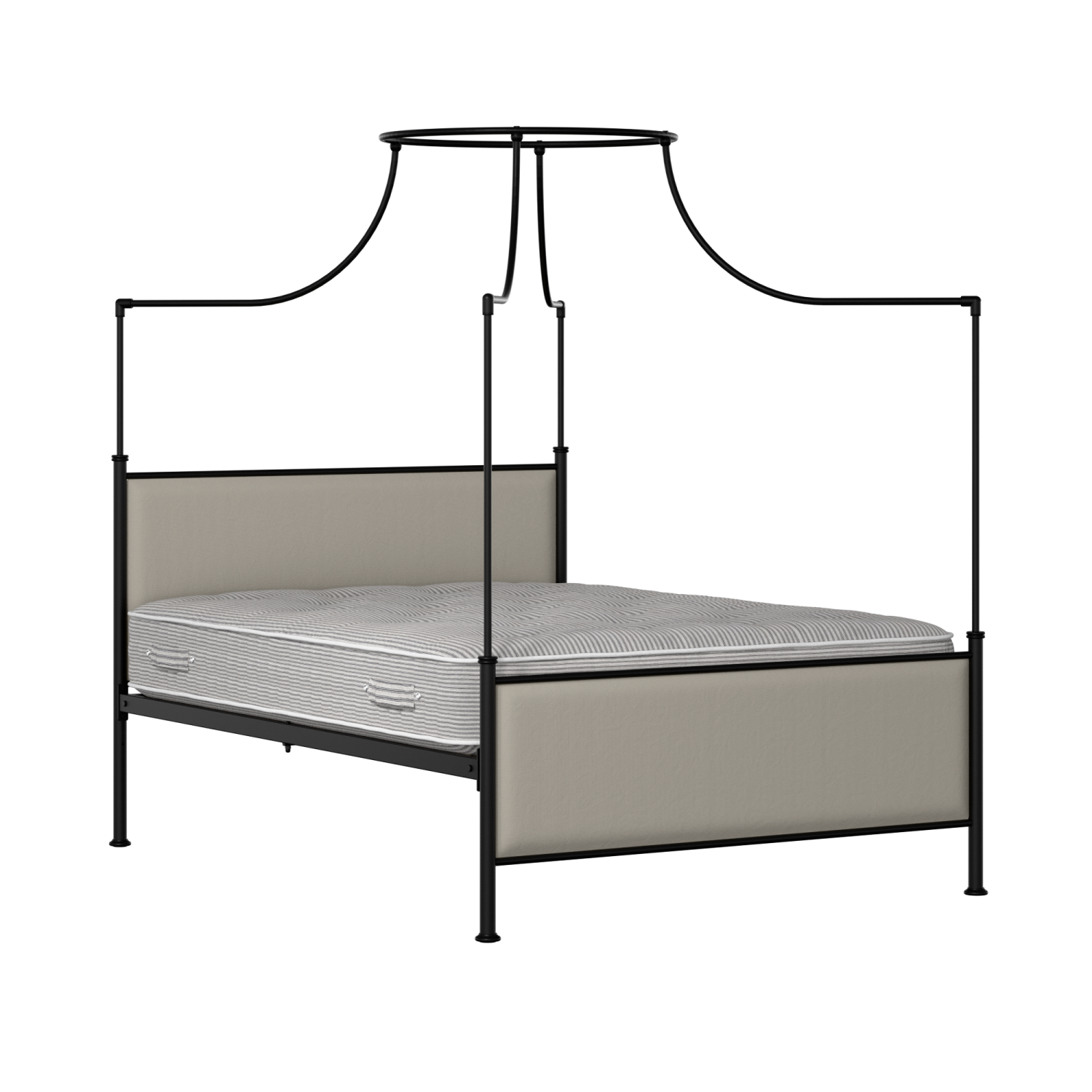 Waterloo iron/metal upholstered bed in black with Silver fabric
