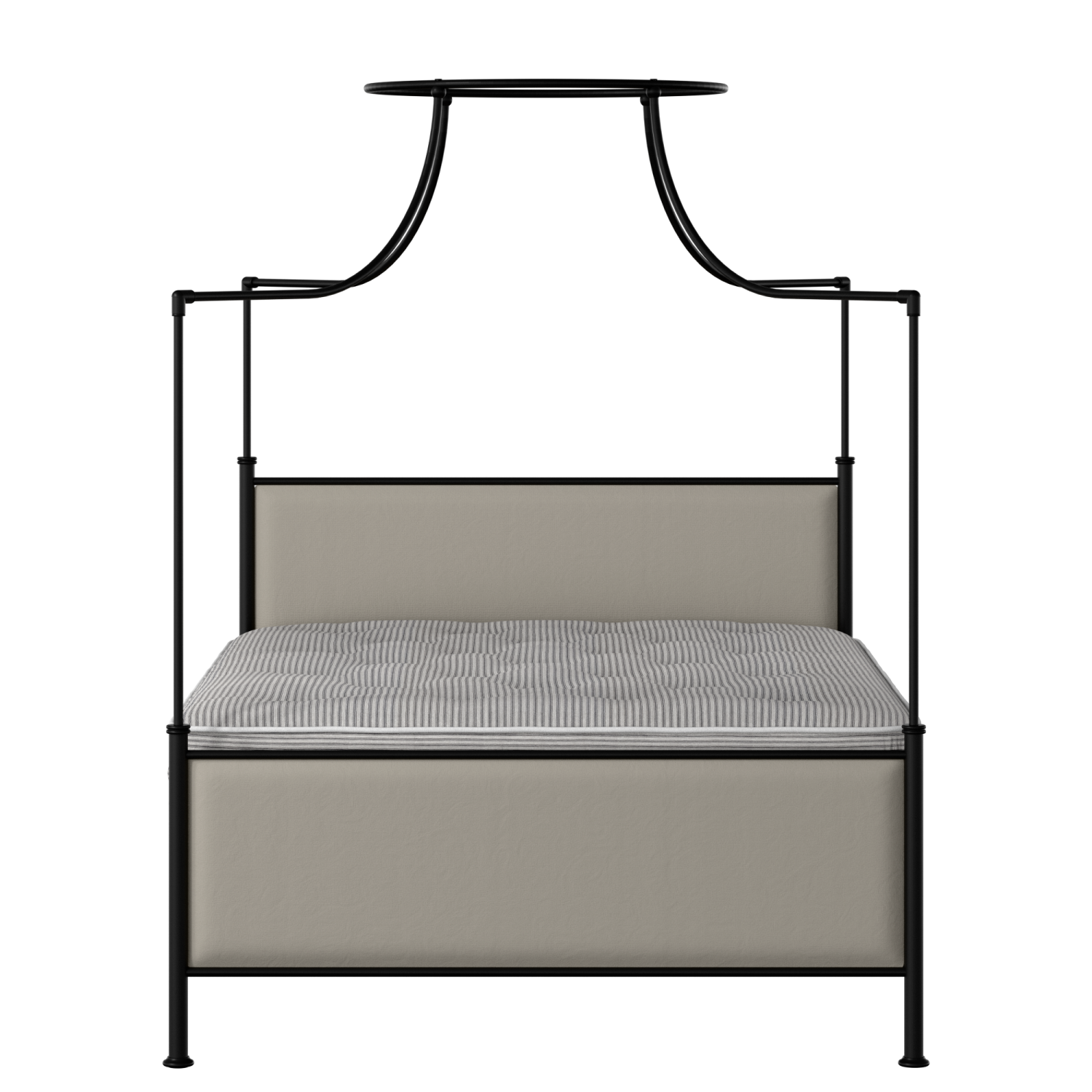 Waterloo iron/metal upholstered bed in black with Silver fabric