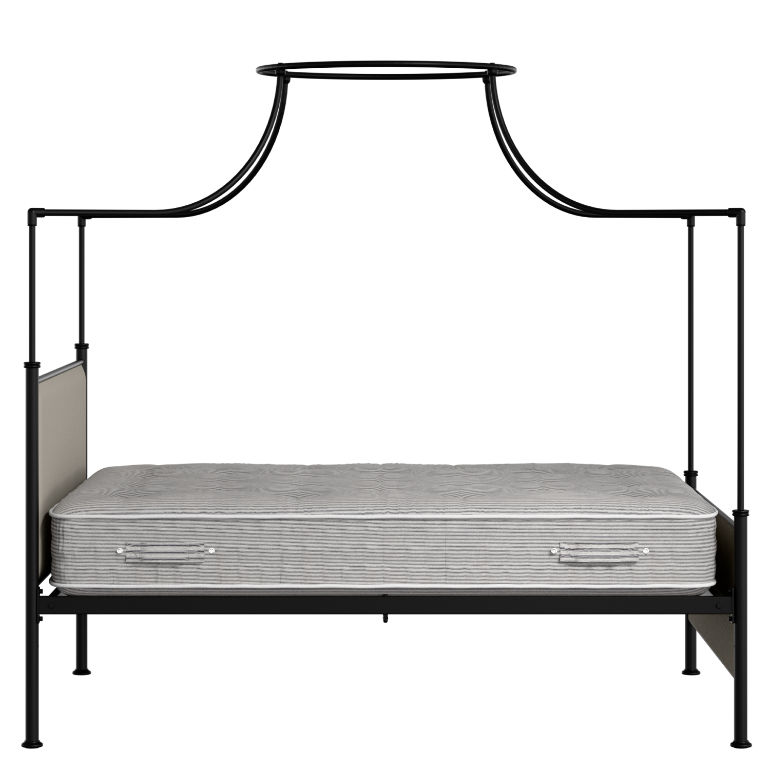 Waterloo iron/metal upholstered bed in black with Silver fabric