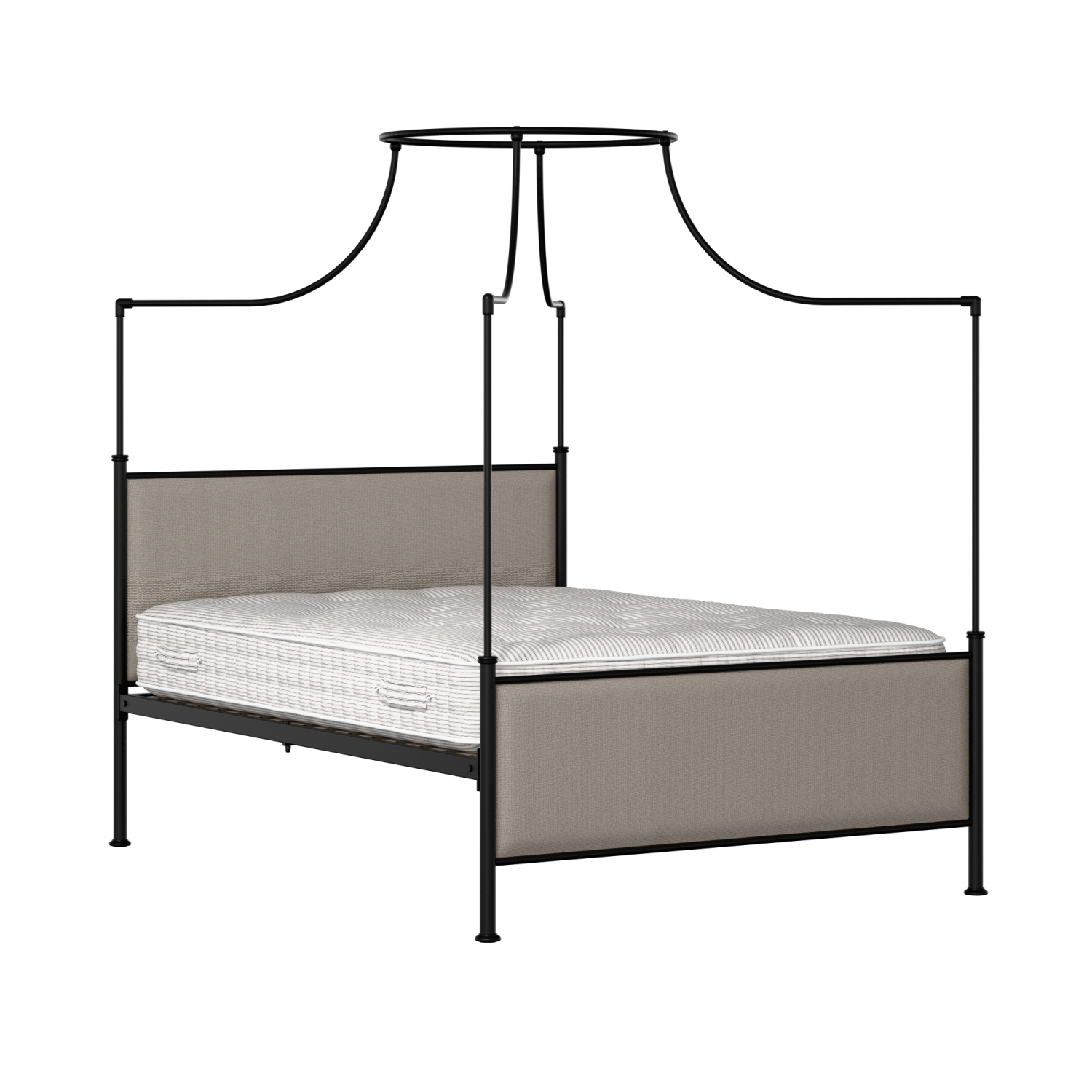 Waterloo iron/metal upholstered bed in black with storm grey fabric