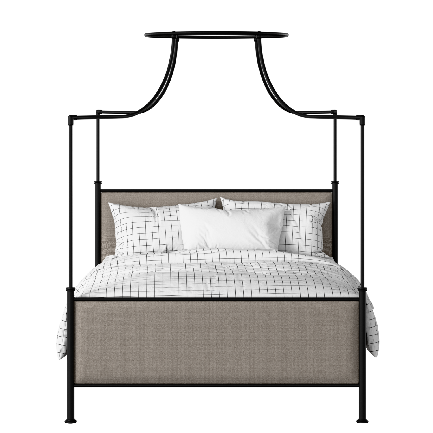Waterloo iron/metal upholstered bed in black with storm grey fabric