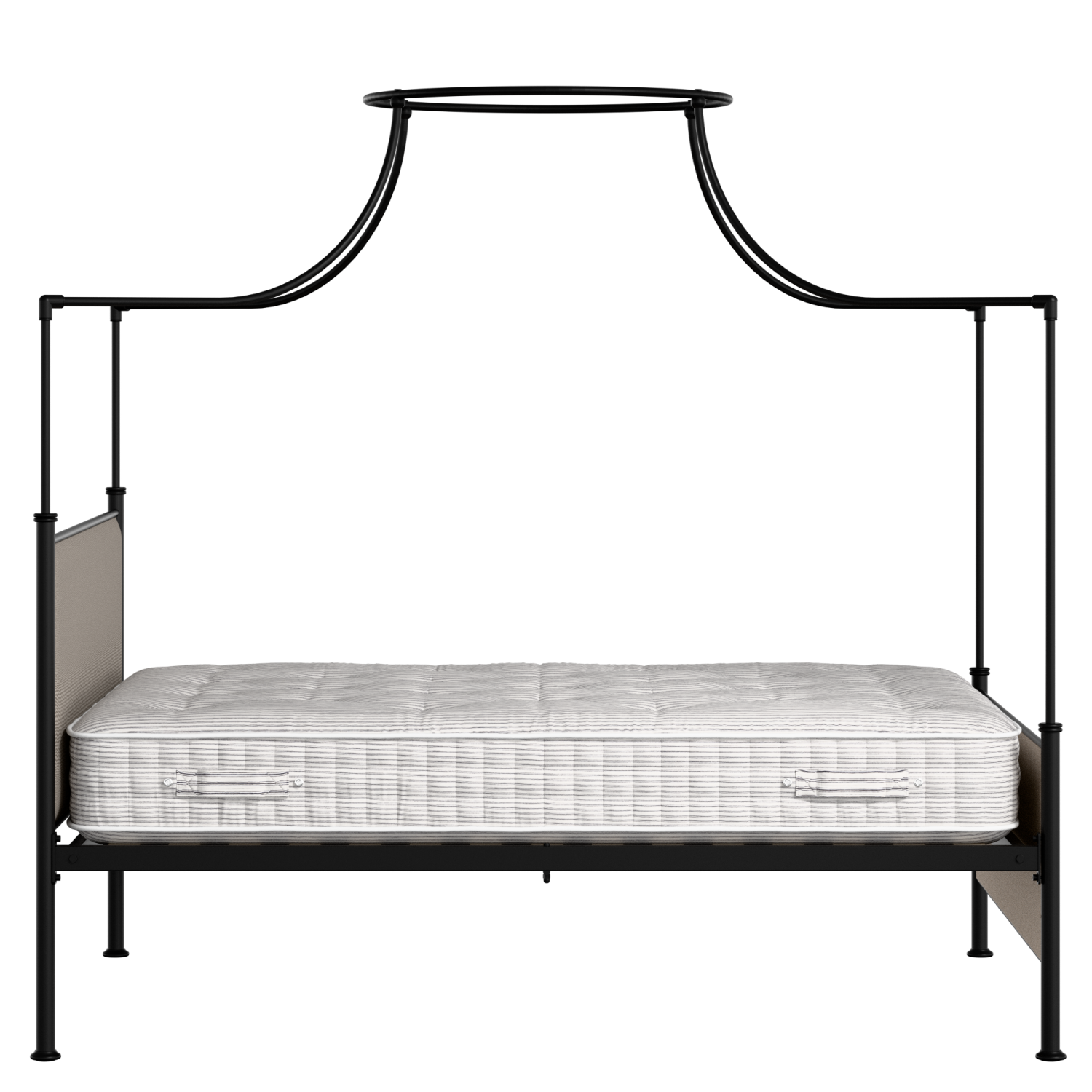 Waterloo iron/metal upholstered bed in black with storm grey fabric