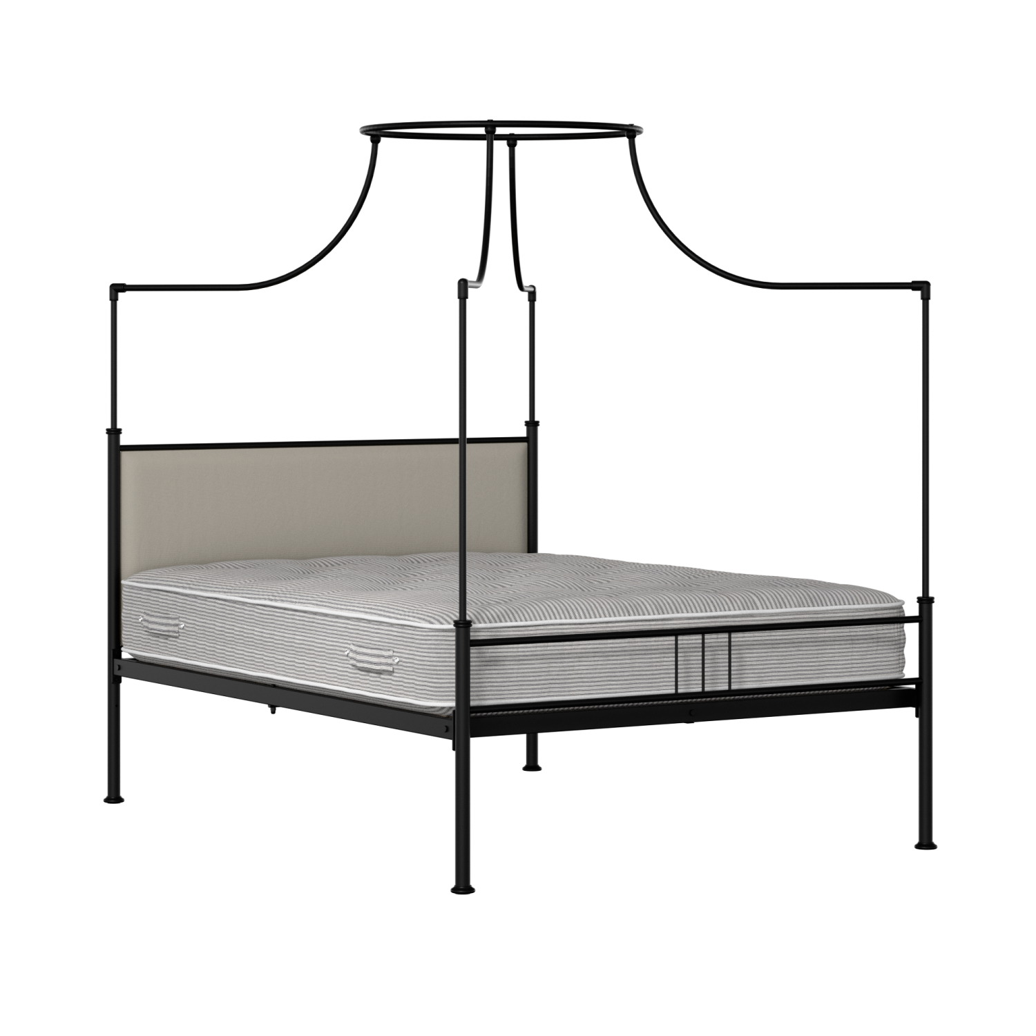 Waterloo Zero iron/metal upholstered bed in black with Silver fabric