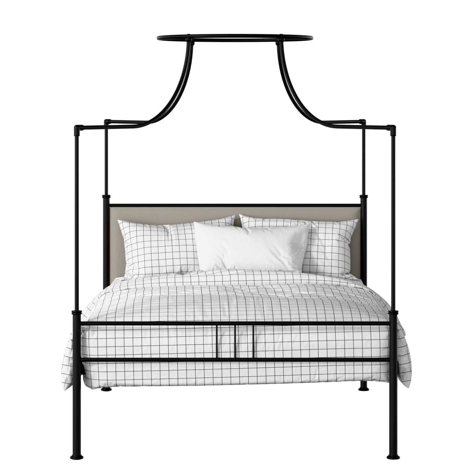 Waterloo Zero iron/metal upholstered bed in black with Silver fabric