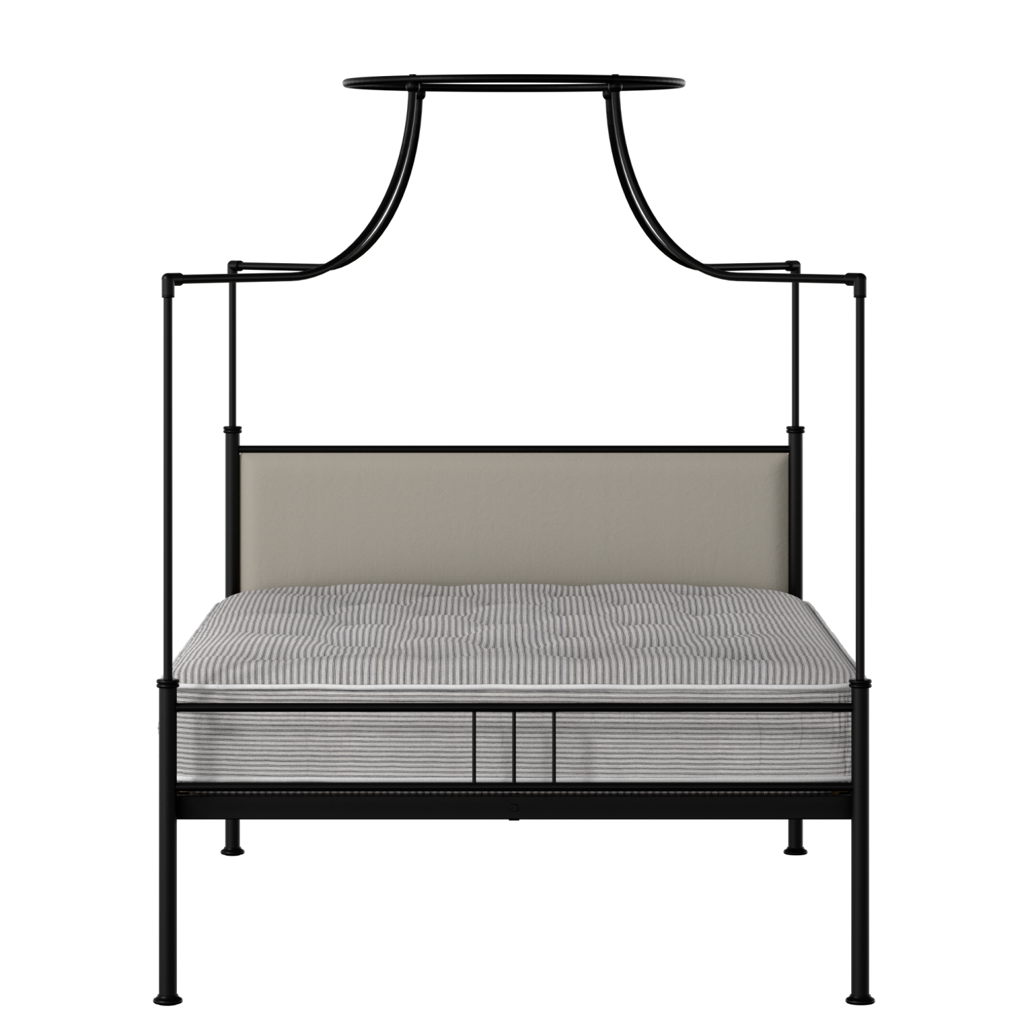 Waterloo Zero iron/metal upholstered bed in black with Silver fabric