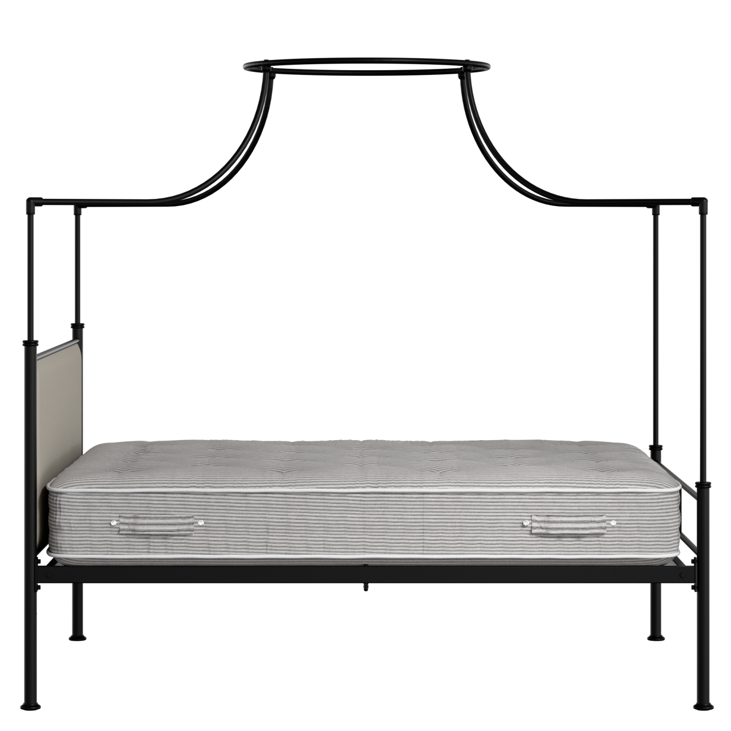 Waterloo Zero iron/metal upholstered bed in black with Silver fabric
