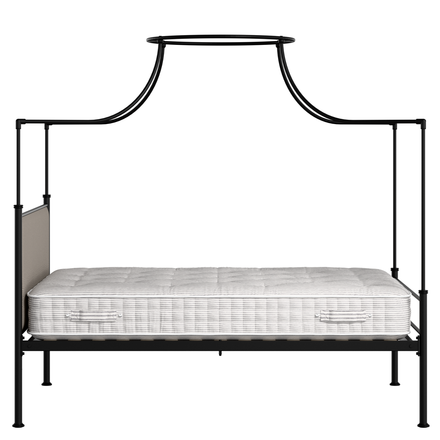 Waterloo Zero iron/metal upholstered bed in black with storm grey fabric