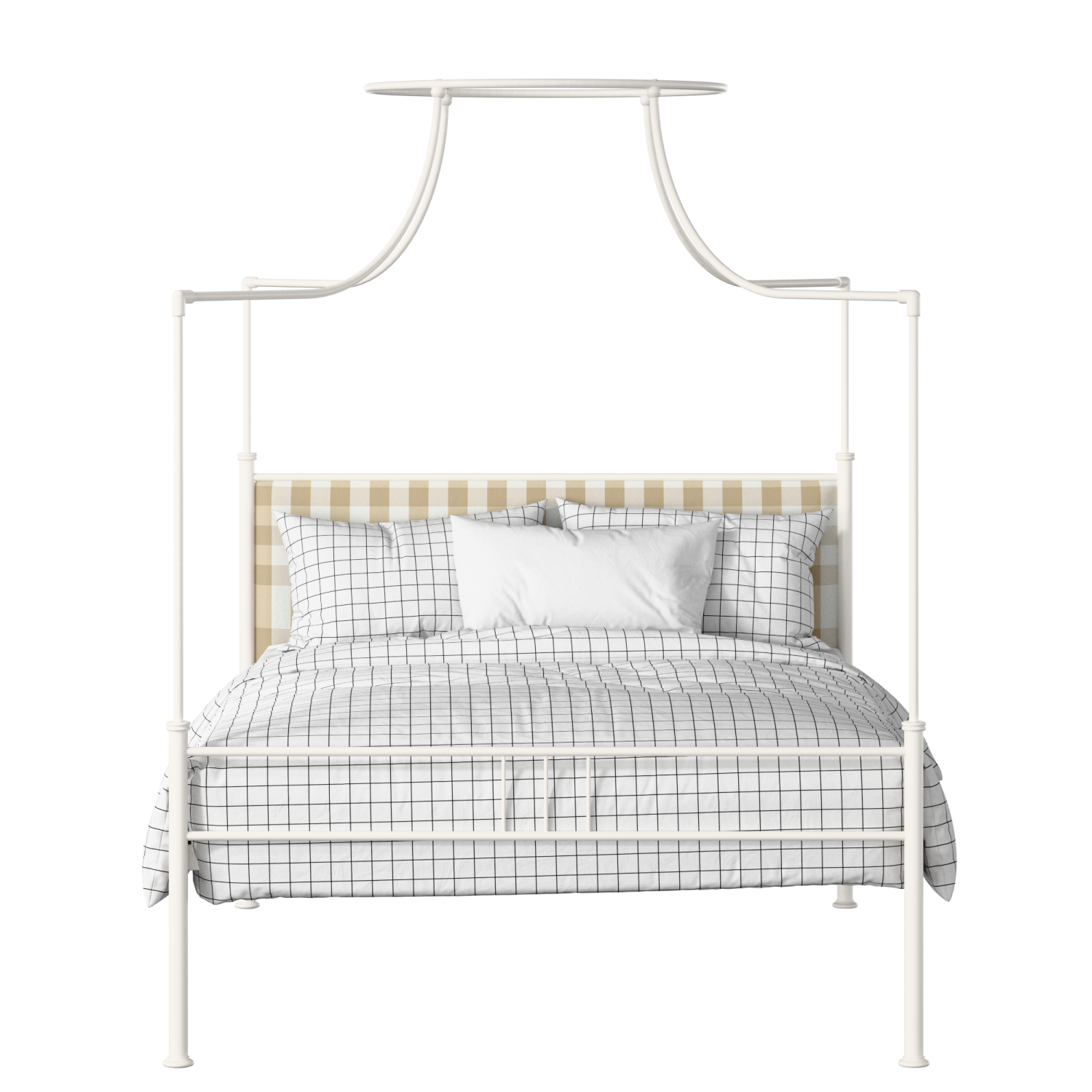 Waterloo Zero iron/metal upholstered bed in ivory with grey fabric