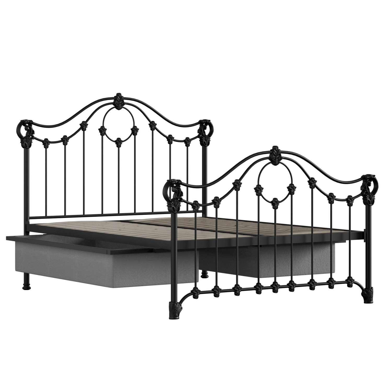Alva iron/metal bed in black with drawers