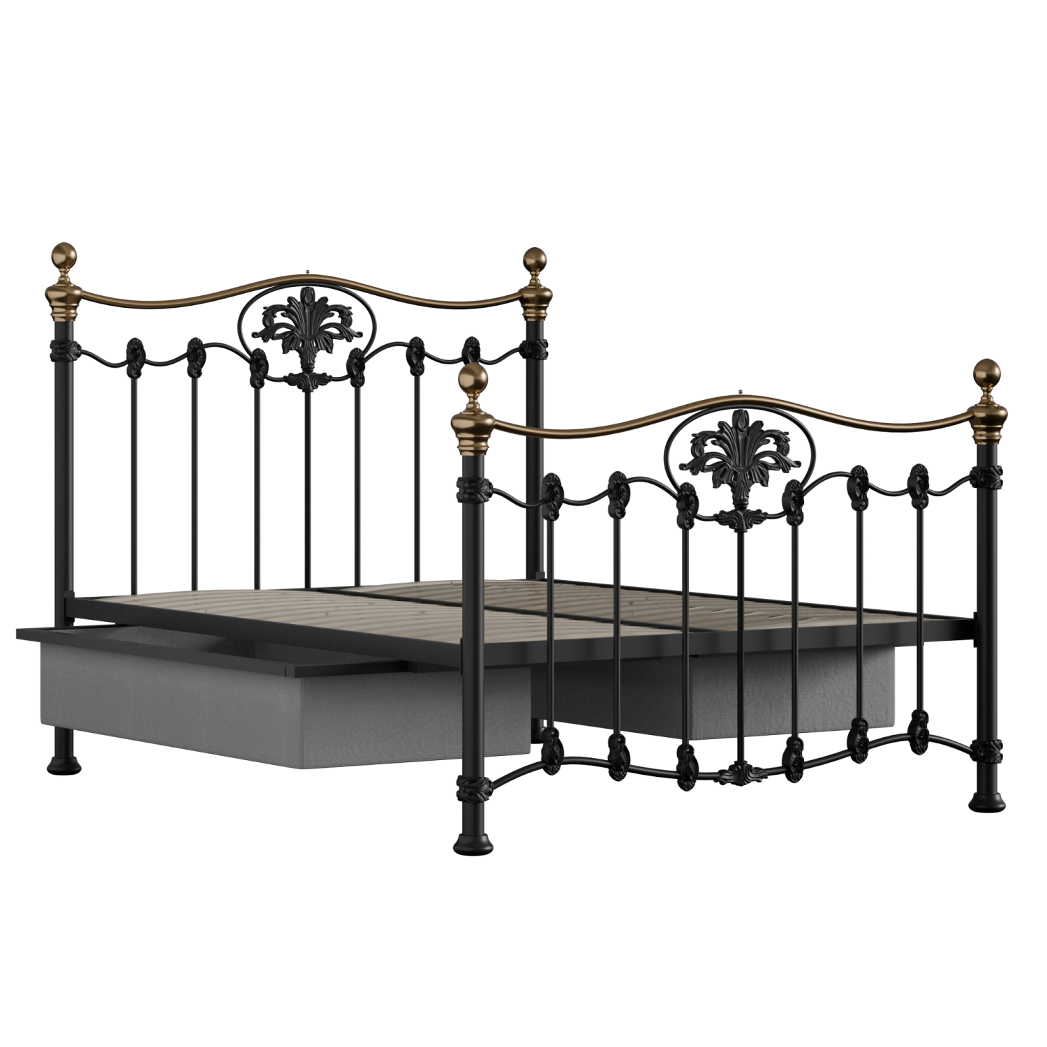 Camolin iron/metal bed in black with drawers
