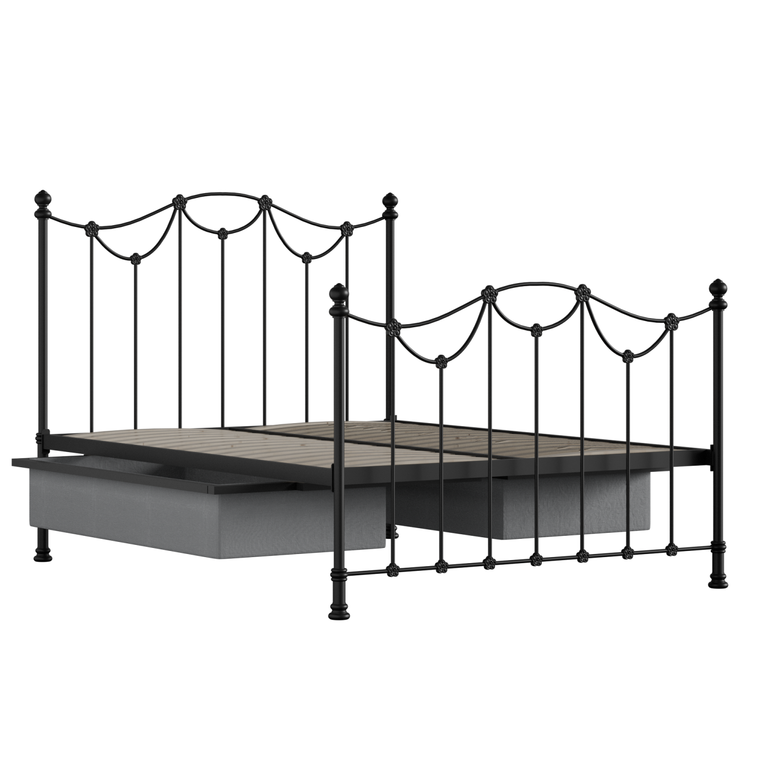 Carie iron/metal bed in black with drawers