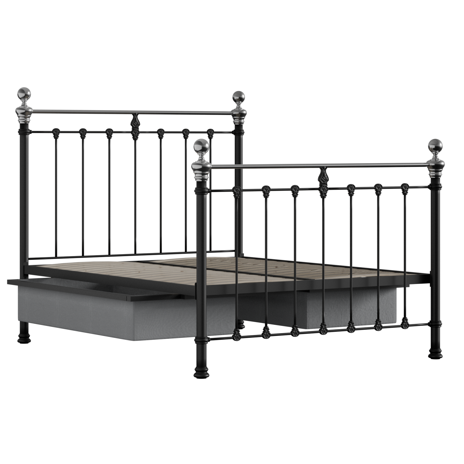Hamilton Chromo iron/metal bed in black with drawers
