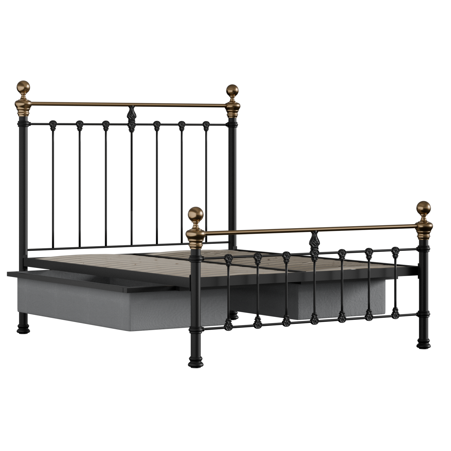 Hamilton Low Footend iron/metal bed in black with drawers
