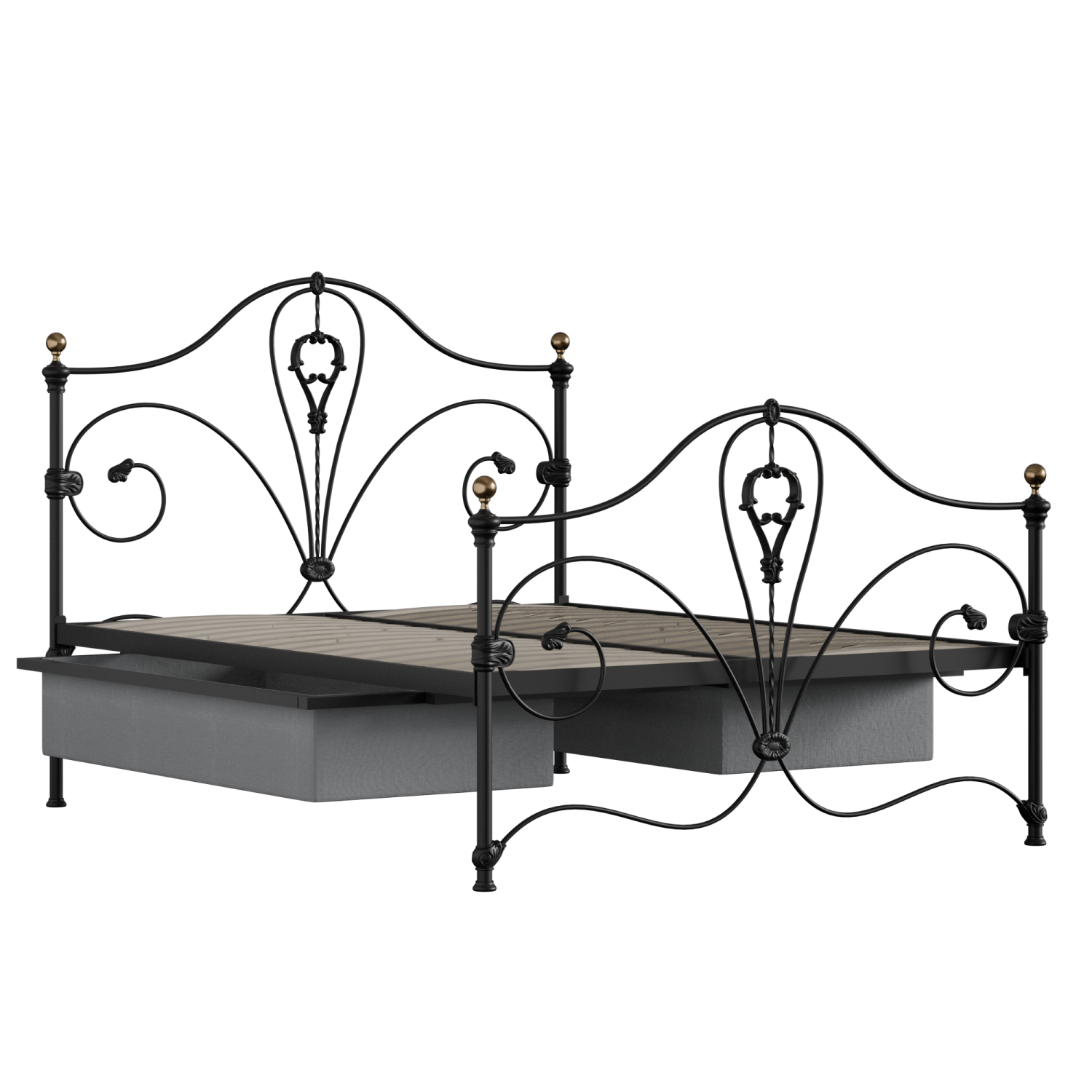 Melrose iron/metal bed in black with drawers