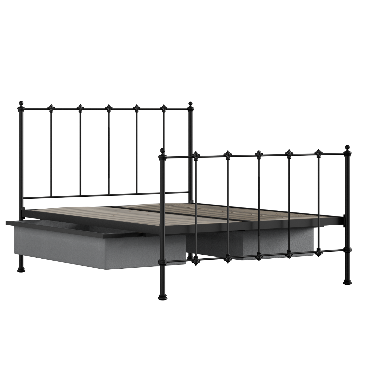 Paris iron/metal bed in black with drawers