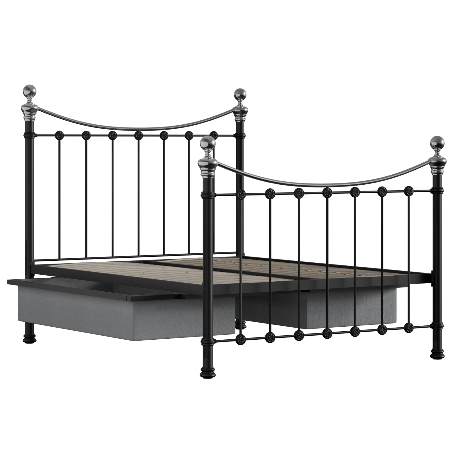 Selkirk Chromo iron/metal bed in black with drawers