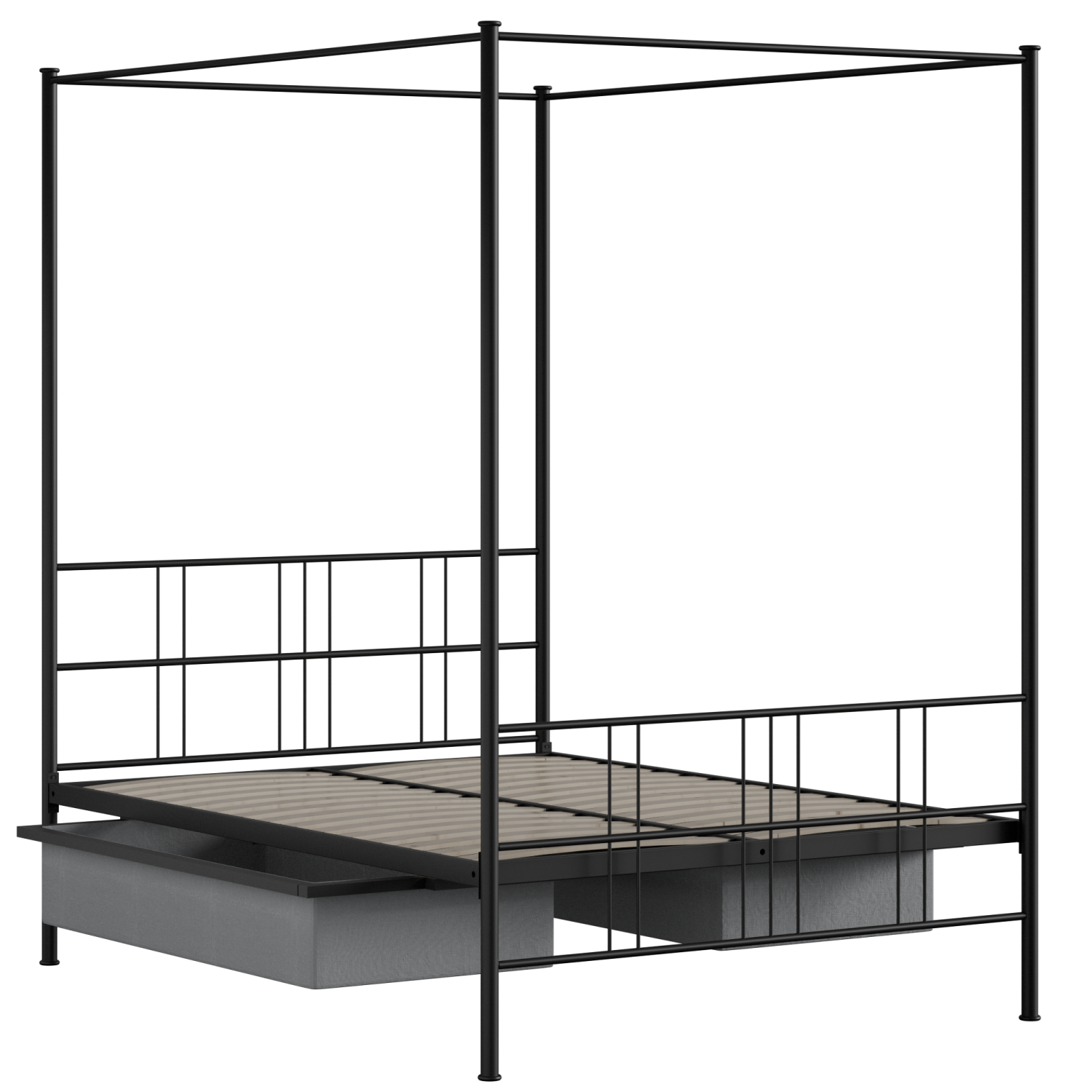 Toulon iron/metal bed in black with drawers