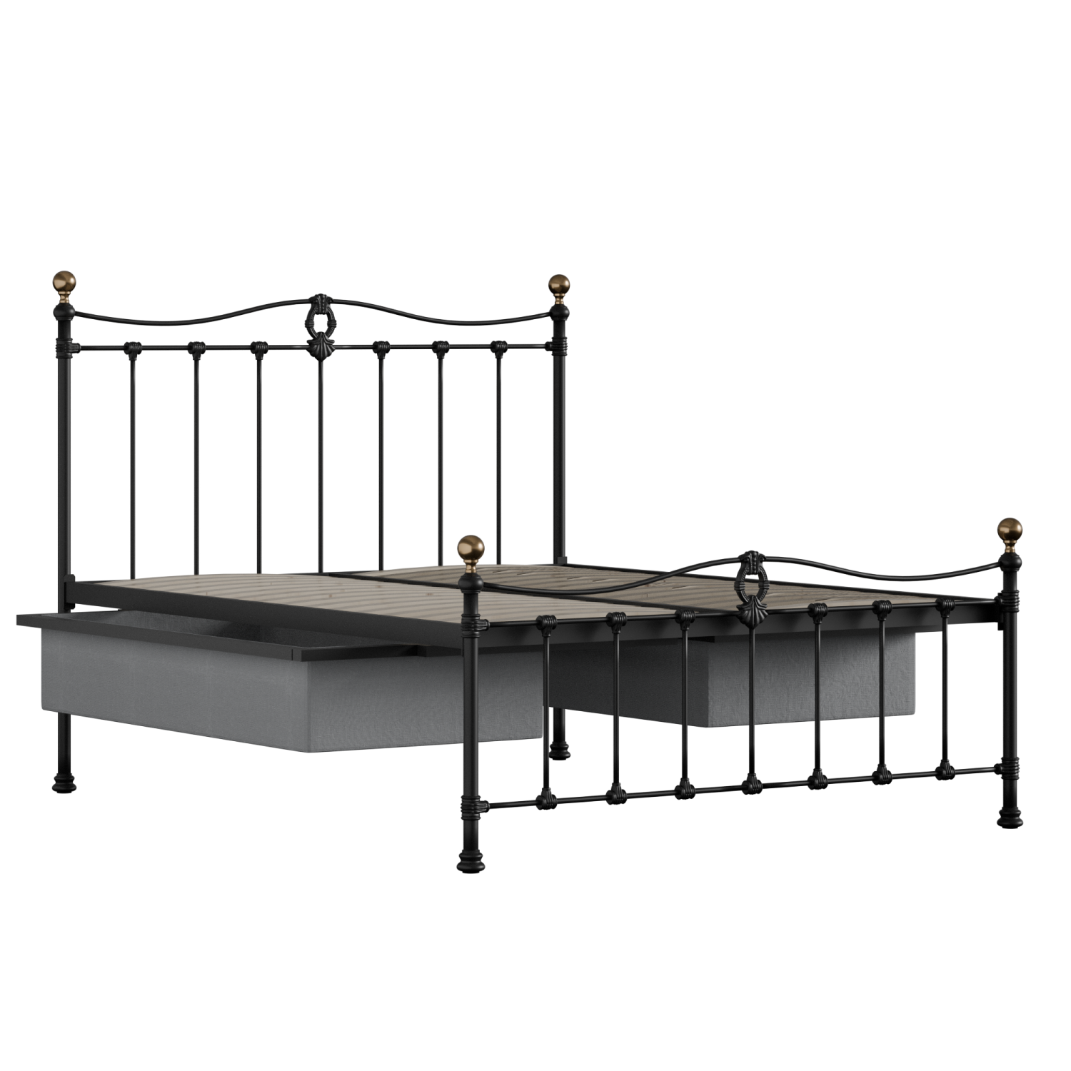 Tulsk Low Footend iron/metal bed in black with drawers