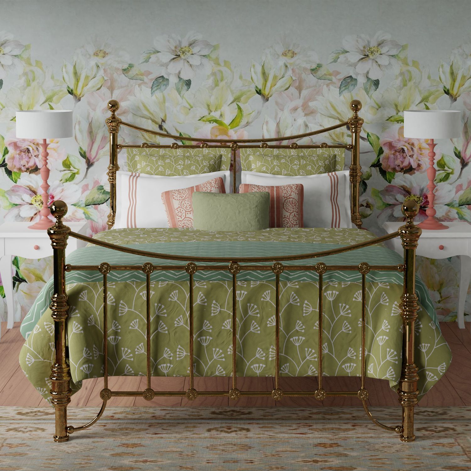 Arran brass bed - Image green linens