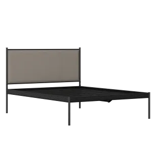 Evelyn iron/metal bed in black with storm grey fabric showing slats - Thumbnail