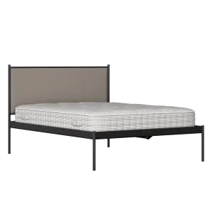 Evelyn iron/metal bed in black with storm grey fabric - Thumbnail