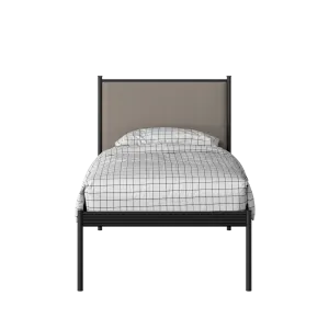 Evelyn iron/metal single bed in black with storm grey fabric - Thumbnail