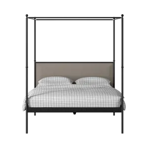 Vernon iron/metal bed in black with storm grey fabric - Thumbnail