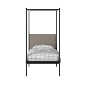Vernon iron/metal single bed in black with storm grey fabric - Thumbnail