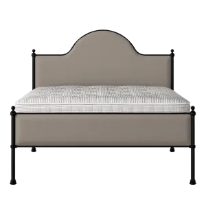 Albert Slim iron/metal upholstered bed in black with storm grey fabric - Thumbnail