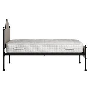 Albert Slim iron/metal upholstered bed in black with storm grey fabric - Thumbnail