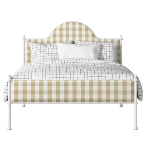 Albert Slim iron/metal upholstered bed in white with Romo Kemble Putty fabric - Thumbnail