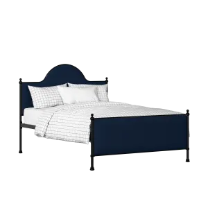 Albert iron/metal upholstered bed in black with blue fabric - Thumbnail