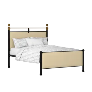 Bastille iron/metal upholstered bed in black with oatmeal fabric - Thumbnail