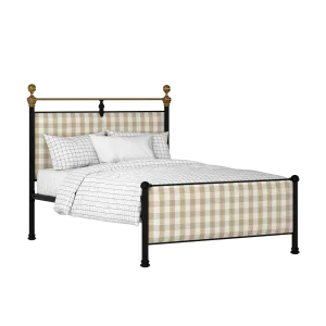 Bastille iron/metal upholstered bed in black with Romo Kemble Putty fabric - Thumbnail