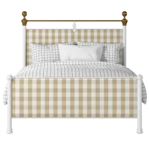 Bastille iron/metal upholstered bed in white with Romo Kemble Putty fabric - Thumbnail