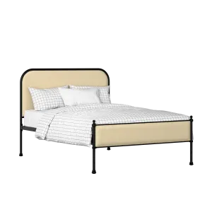 Bray Slim iron/metal upholstered bed in black with oatmeal fabric - Thumbnail