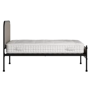 Bray Slim iron/metal upholstered bed in black with storm grey fabric - Thumbnail