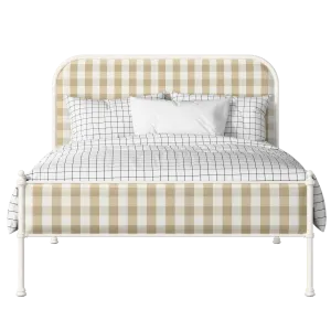 Bray Slim iron/metal upholstered bed in ivory with Romo Kemble Putty fabric - Thumbnail