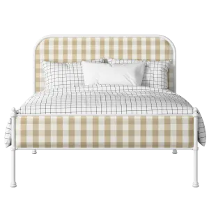 Bray Slim iron/metal upholstered bed in white with Romo Kemble Putty fabric - Thumbnail