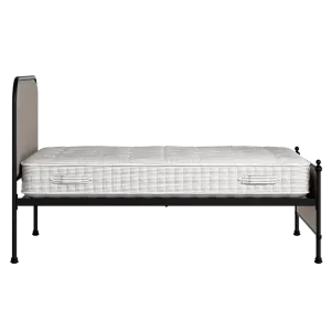 Bray iron/metal upholstered bed in black with storm grey fabric - Thumbnail