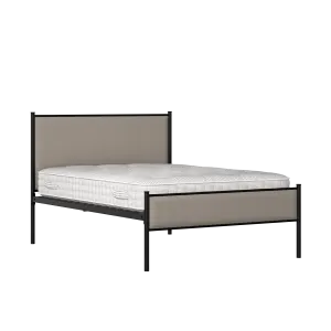 Brest Slim iron/metal upholstered bed in black with storm grey fabric - Thumbnail