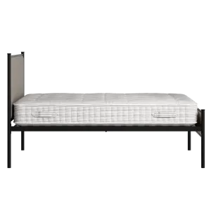 Brest Slim iron/metal upholstered bed in black with storm grey fabric - Thumbnail