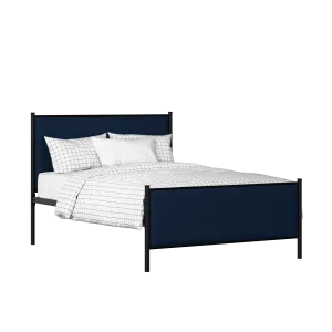 Brest iron/metal upholstered bed in black with blue fabric - Thumbnail