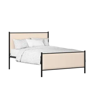 Brest iron/metal upholstered bed in black with silver fabric - Thumbnail