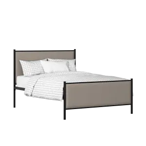 Brest iron/metal upholstered bed in black with storm grey fabric - Thumbnail