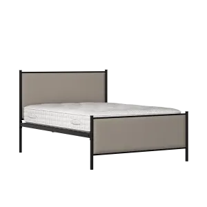Brest iron/metal upholstered bed in black with storm grey fabric - Thumbnail