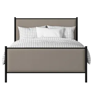 Brest iron/metal upholstered bed in black with storm grey fabric - Thumbnail