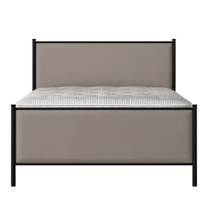 Brest iron/metal upholstered bed in black with storm grey fabric - Thumbnail