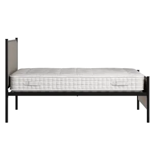 Brest iron/metal upholstered bed in black with storm grey fabric - Thumbnail